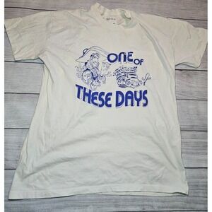 One Of These Days Graphic T Shirt Mens Medium White Cotton USA‎ Made Streetwear